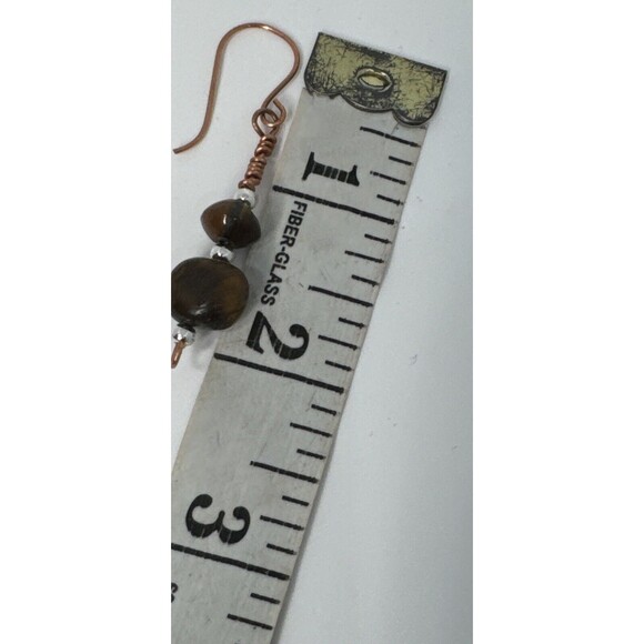 Copper And Tiger's Eye Stone Dangle Earrings Handmade Copper Ear Hooks - Picture 7 of 8